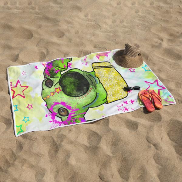 Badehandtuch Sienna – Popart-Hundemotiv, 75x165 cm, 100 % Polyester, weich & schnelltrocknend